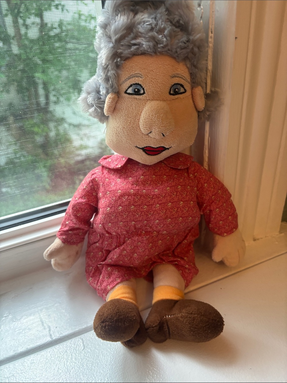 Plush Grandma Doll in Red Dress - Soft Stuffed Toy
